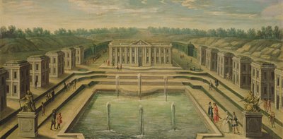 Das Schloss und die Pavillons in Marly aus der Perspektive der Gärten, frühes achtzehntes Jahrhundert von French School